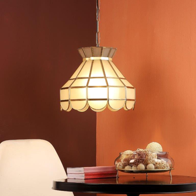 ELIANTE Gold Brass Base Frost Glass Shade Hanging Light - K-009-1Lp - Bulb Included