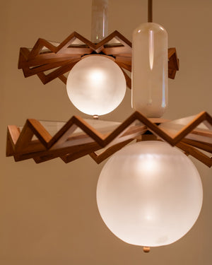 Sunburst Wood Fan Cluster Chandelier – A Statement Piece for Double-Height Lobbies