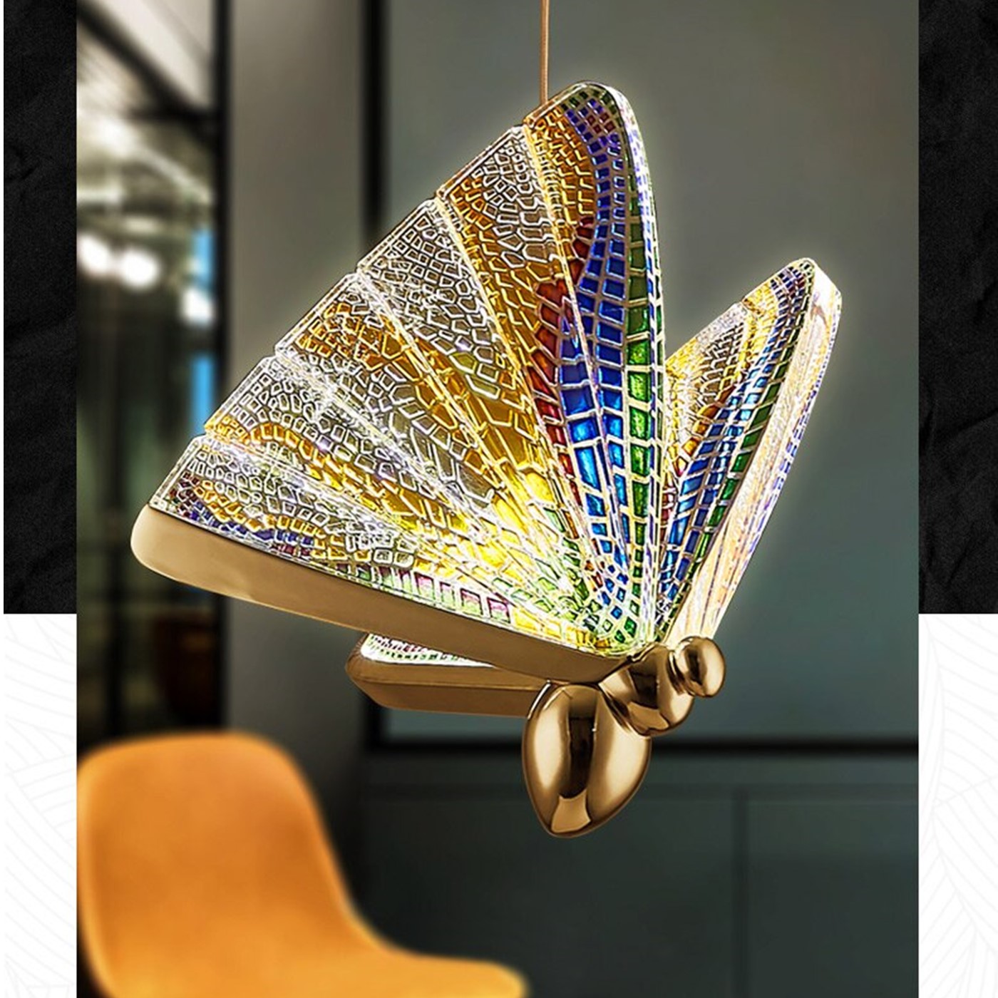 LED 1 LIGHT GOLD BUTTERFLY BEDSIDE HANGING PENDANT CEILING LAMP LIGHT FIXTURE - MULTI