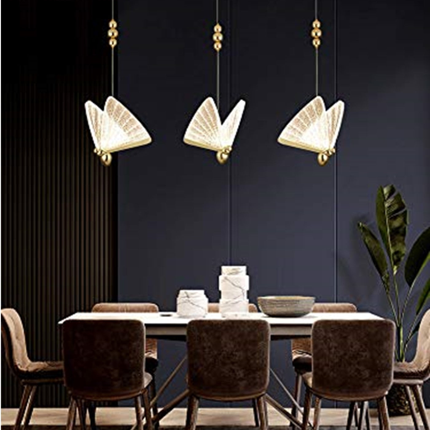 LED 1 LIGHT GOLD BUTTERFLY BEDSIDE HANGING PENDANT CEILING LAMP LIGHT FIXTURE - WARM WHITE