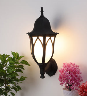 Lotus Small Black Metal Outdoor Wall Light | Lotus-Oudoor- small | Included Bulb | Eliante by Jainsons Lights