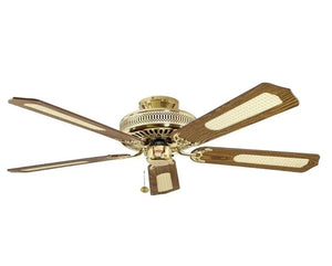 JS-LXR Modern AC 52” Ceiling Designer Fans 1105-Polished Brass Motor & Matt Mahogany/Matt Oak & Cane Blades