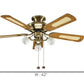 JS-LXR Classic AC 42” Ceiling Designer Fans with Light 1123-Antique Brass Motor & Oak & Cane/ Reverse Gloss Mahogany Blades