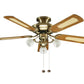 JS-LXR Classic AC 42” Ceiling Designer Fans with Light 1123-Antique Brass Motor & Oak & Cane/ Reverse Gloss Mahogany Blades