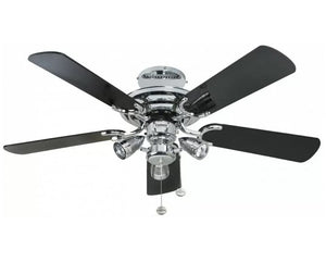 JS-LXR Classic AC 42” Ceiling Designer Fans with Light 1124-Chrome Motor & Gloss Black/ Reverse Black Marble Blades