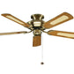 JS-LXR Classic AC 42” Ceiling Designer Fans 1163-Antique Brass & Oak & Cane