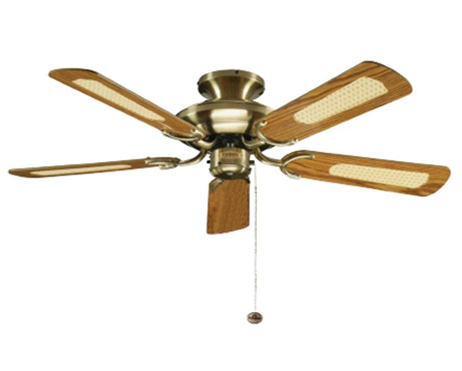 JS-LXR Classic AC 42” Ceiling Designer Fans 1163-Antique Brass & Oak & Cane