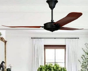 JS-LXR Modern AC 52″ Ceiling Designer Fans 1209-Unique Hammered Black Metal Finish & Walnut Blades