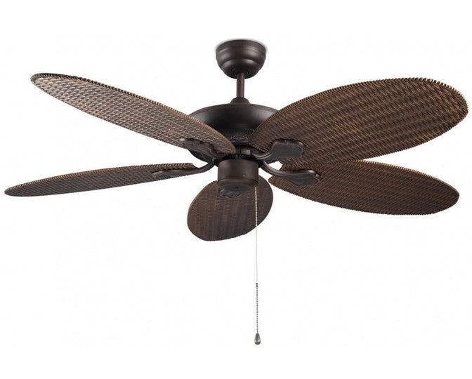 JS-LXR Tropical AC 52” Ceiling Designer Fans 2005-Copper Brown Motor & Rattan Finish ABS Blades