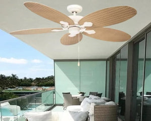 JS-LXR Tropical AC 52” Ceiling Designer Fans 2032-Off-white motor & light coffee rattan/wicker blade designer fan