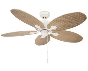 JS-LXR Tropical AC 52” Ceiling Designer Fans 2032-Off-white motor & light coffee rattan/wicker blade designer fan