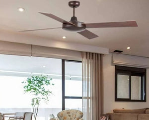 JS-LXR Modern AC 52” Ceiling Designer Fans 5006-Rust Brown Motor & Mahogany / Reverse Bleached Oak Blades