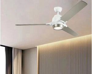 JS-LXR Modern AC 60” Ceiling Designer Fans with Light 9415-White Motor & Silver Blades