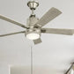 JS-LXR Modern AC 52” Ceiling Designer Fans with Light 9418-Brushed Nickel Motor & Weathered White Wooden Blades