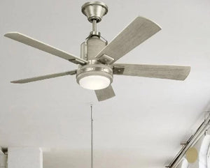 JS-LXR Modern AC 52” Ceiling Designer Fans with Light 9418-Brushed Nickel Motor & Weathered White Wooden Blades