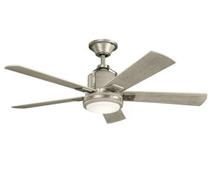 JS-LXR Modern AC 52” Ceiling Designer Fans with Light 9418-Brushed Nickel Motor & Weathered White Wooden Blades