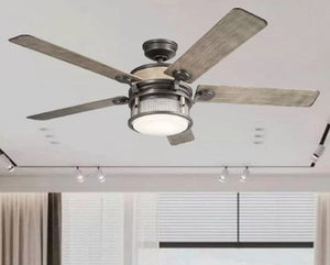 JS-LXR Modern AC 60″ Ceiling Designer Fans with Light 9421-Anvil Iron Motor & Weathered Antique Grey ABS Blades