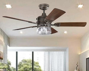 JS-LXR Modern AC 52” Ceiling Designer Fans with Light 9422-Olde Bronze Motor & Walnut / reverse Dark Walnut Blades