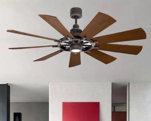 JS-LXR Modern BLDC 65” Ceiling Designer Fans with Light 9430-Weathered Zinc Motor & Dark Walnut / Reverse Weathered White Walnut Blades