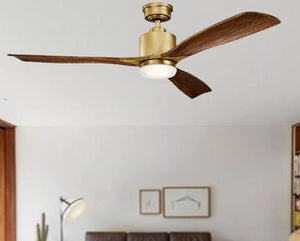 JS-LXR Modern AC 52” Ceiling Designer Fans with Light 9432-Natural Brass Motor & Cherry Blades