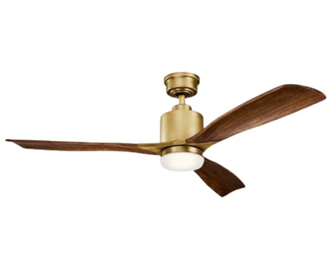 JS-LXR Modern AC 52” Ceiling Designer Fans with Light 9432-Natural Brass Motor & Cherry Blades