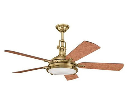 JS-LXR Classic AC 56” Ceiling Designer Fans with Light 9435-Cherry-Burnished Antique Brass Motor & Dark Oak