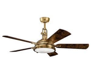 JS-LXR Classic AC 56” Ceiling Designer Fans with Light 9435-Walnut-Burnished Antique Brass Motor & Dark Oak