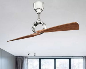 JS-LXR Modern BLDC 54” Ceiling Designer Fans 9468-Polished Nickel Motor & Walnut Finish ABS Blades