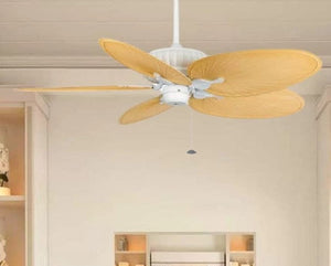 JS-LXR Tropical AC 52” Ceiling Designer Fans FA0076-White motor & Narrow Oval Composite Narural Palm Blades