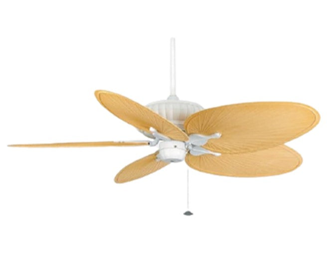 JS-LXR Tropical AC 52” Ceiling Designer Fans FA0076-White motor & Narrow Oval Composite Narural Palm Blades