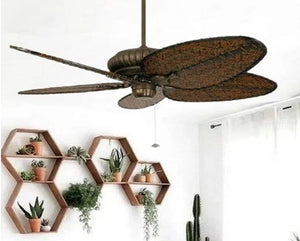 JS-LXR Tropical AC 52” Ceiling Designer Fans FA0077-Bronze motor & Narrow Oval Composite bamboo Blades