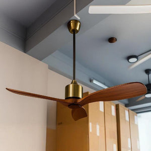 JS-LXR Modern AC 52" Designer Fan C0012 Antique Brass Body & 3 Walnut Solid Wooden Blades