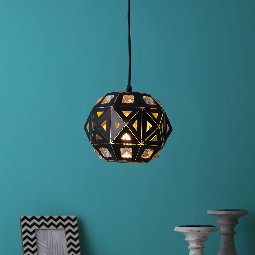 Black Metal Single Hanging Light with Crystal - M-109-HL