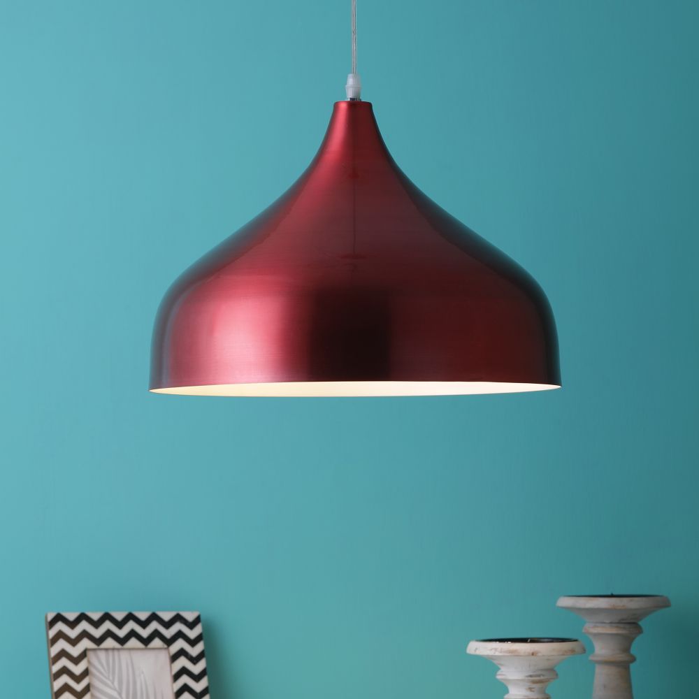 Red Metal Single Hanging Light M-35-14-RED-WH-BIG