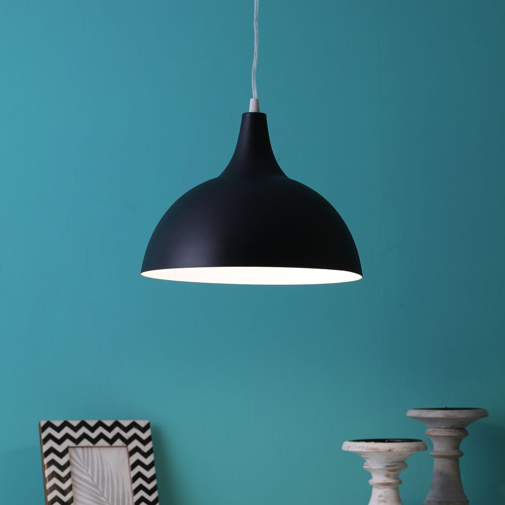 Black Metal Single Hanging Light - M-4-BK-WH-Small