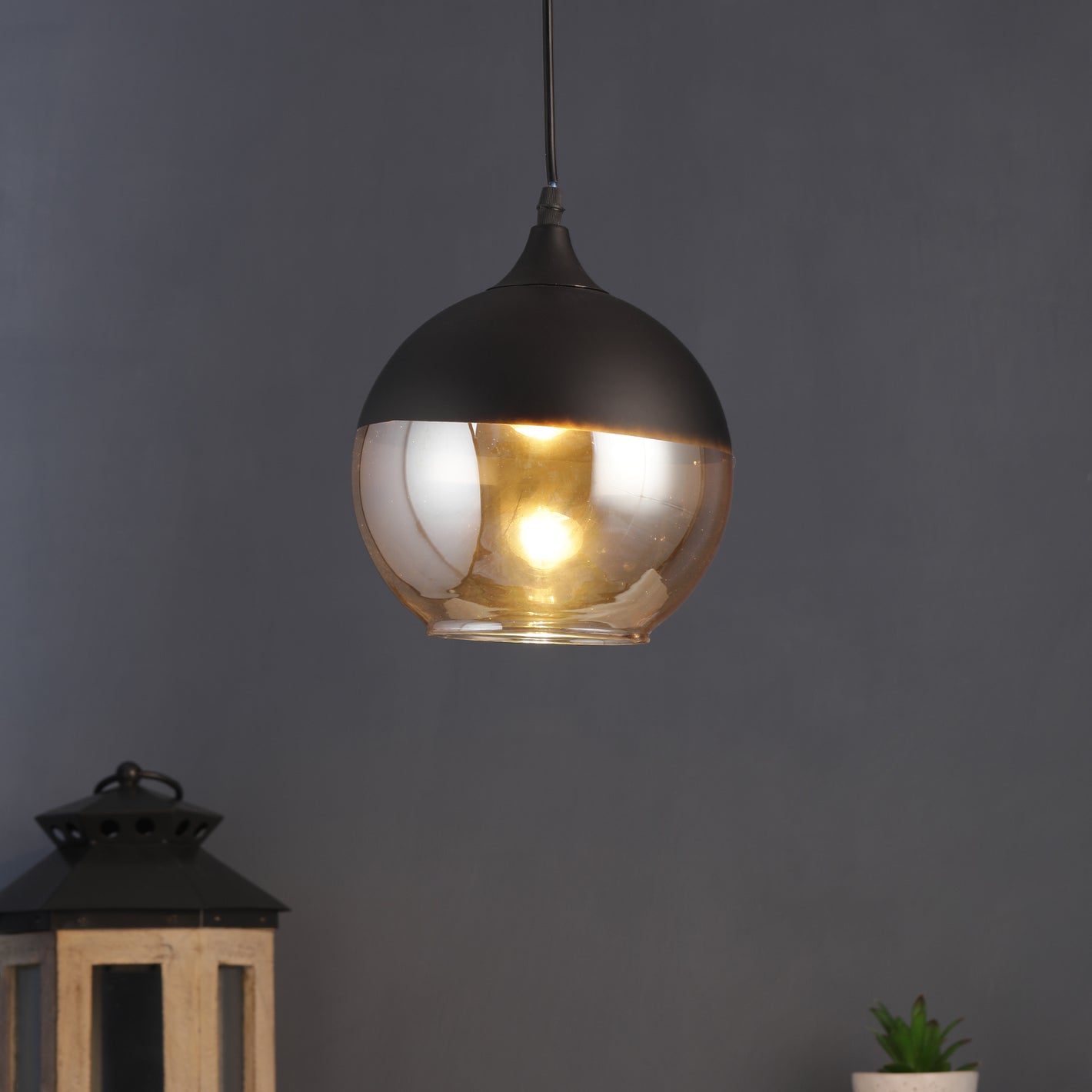 Brown Single Hanging Light Clear Glass M-52-1LP-HL