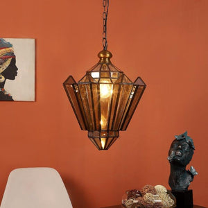 ELIANTE Antique Brass Brass Base Amber Glass Shade Hanging Light - M-7006-1Lp - Bulb Included