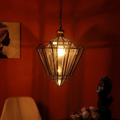 ELIANTE Antique Brass Brass Base Amber Glass Shade Hanging Light - M-7006-1Lp - Bulb Included