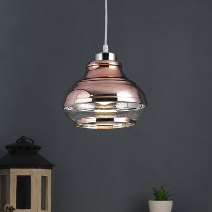 Copper Metal Single Hanging Light Clear Glass M-90-HL