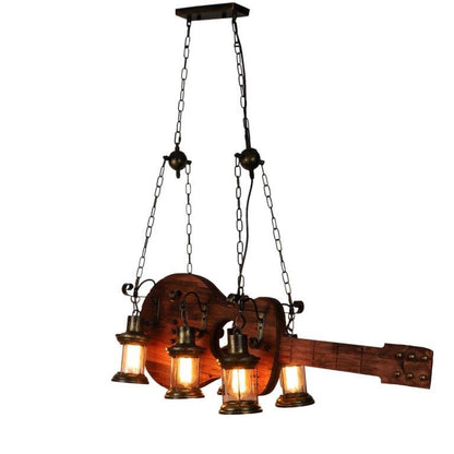 Fresh Luminescent Brown and Black Wood and Iron Chandelier -M-99-6LP - Included Bulbs
