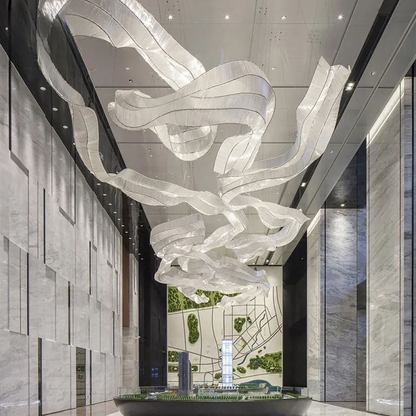Luxury Ribbon Crystal Wave Chandelier – Custom Large Modern Art Ceiling Light for Lobby, Hotel, or Showroom