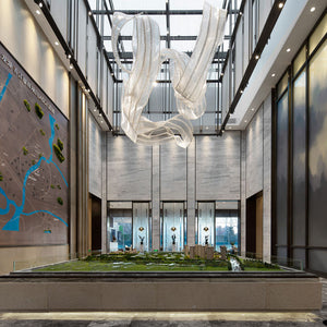 Luxury Ribbon Crystal Wave Chandelier – Custom Large Modern Art Ceiling Light for Lobby, Hotel, or Showroom