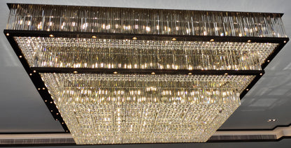 Triple-Tier Crystal Rectangle Chandelier – A Statement Piece for Banquet Halls & Grand Dining Rooms