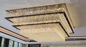 Triple-Tier Crystal Rectangle Chandelier – A Statement Piece for Banquet Halls & Grand Dining Rooms