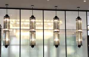 Fluted Crystal Column Pendant Chandelier – A Linear Statement for Bar & Display Counters
