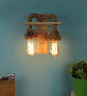 Droplet Jute & Wood Novelty Wall Light (Pine Wood Finish) | L-BAND-2W | Included Bulb | Eliante by Jainsons Lights