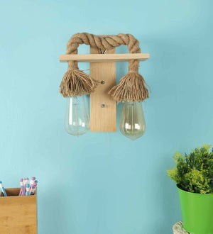 Droplet Jute & Wood Novelty Wall Light (Pine Wood Finish) | L-BAND-2W | Included Bulb | Eliante by Jainsons Lights