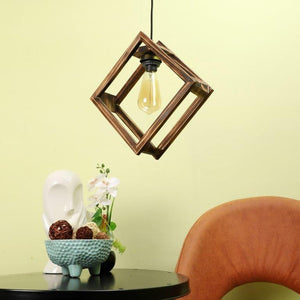 ELIANTE Brown Wood Base Brown White Shade Hanging Light - Nb-154-Wood-1Lp - Bulb Included