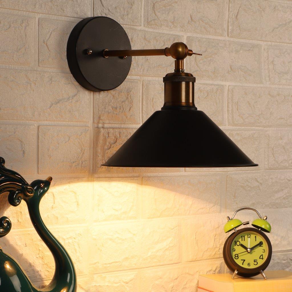 NEW CONE 1W CFL HALO-Raven Black Metal Wall Light