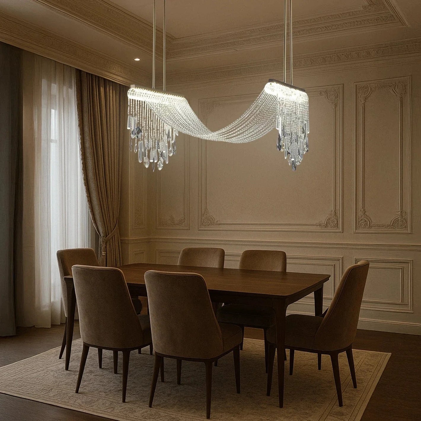 Elysian Draped Crystal LED Chandelier – Luxury K9 Crystal Statement Light for Dining & Living Spaces